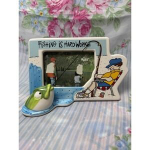 VTG Russ Fishing Is Hard Work Photo Frame Figurine 4.5" x 7" Fisherman Decor